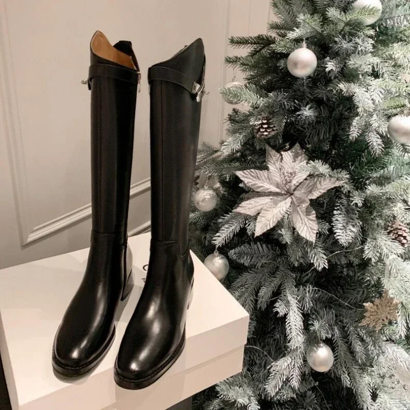 Women Shoes 2023 Winter Platform Women Long Boot Fashion Thick Sole Flats Heels Round Toe Knee High Boot Side Zipper Knight Boot