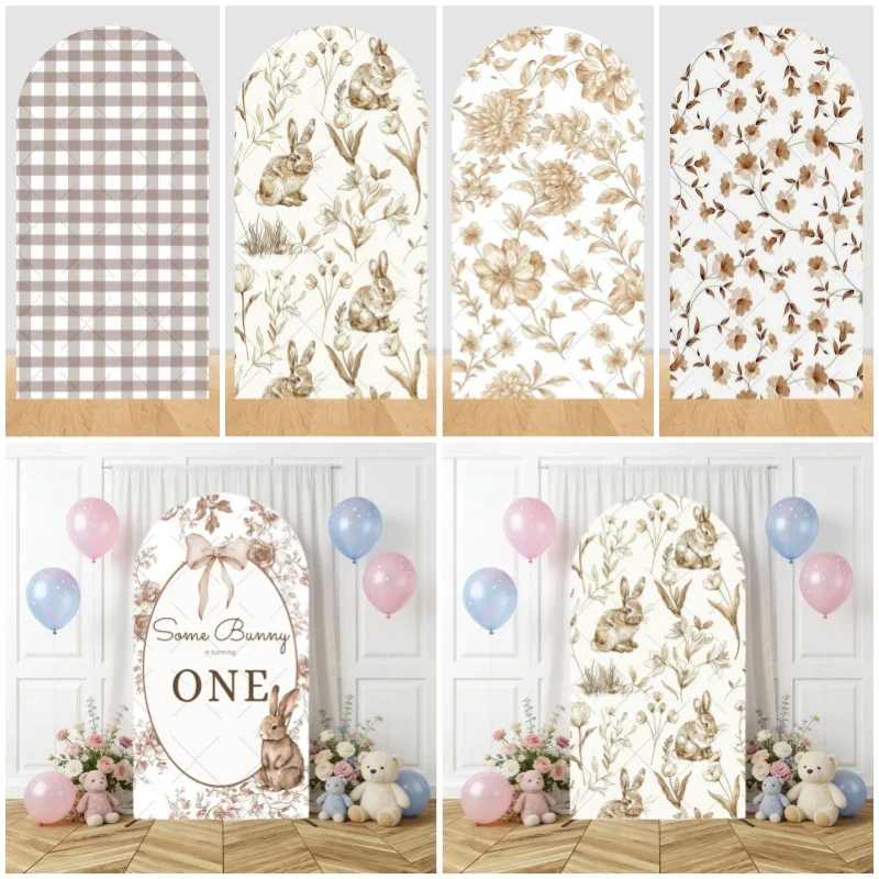 

Милый арочный фон с кроликом и цветами для первого дня рождения малыша, эластичный арочный фотофон для студийных съемок, реквизит