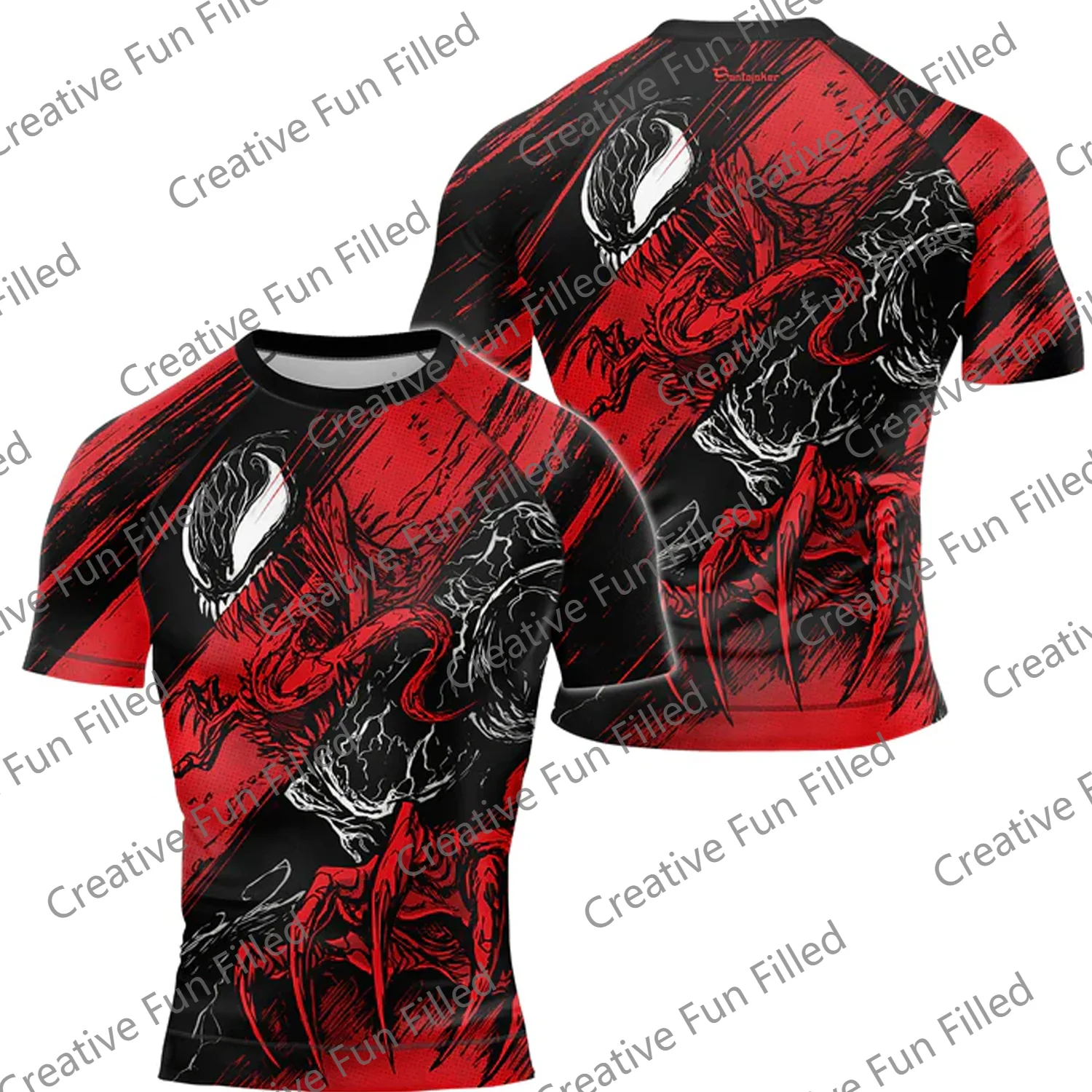 2024-25 New Halloween Style Venom Tearing Through   Men's Short Sleeve Rash Guard Jersey GYM Oversized Tops