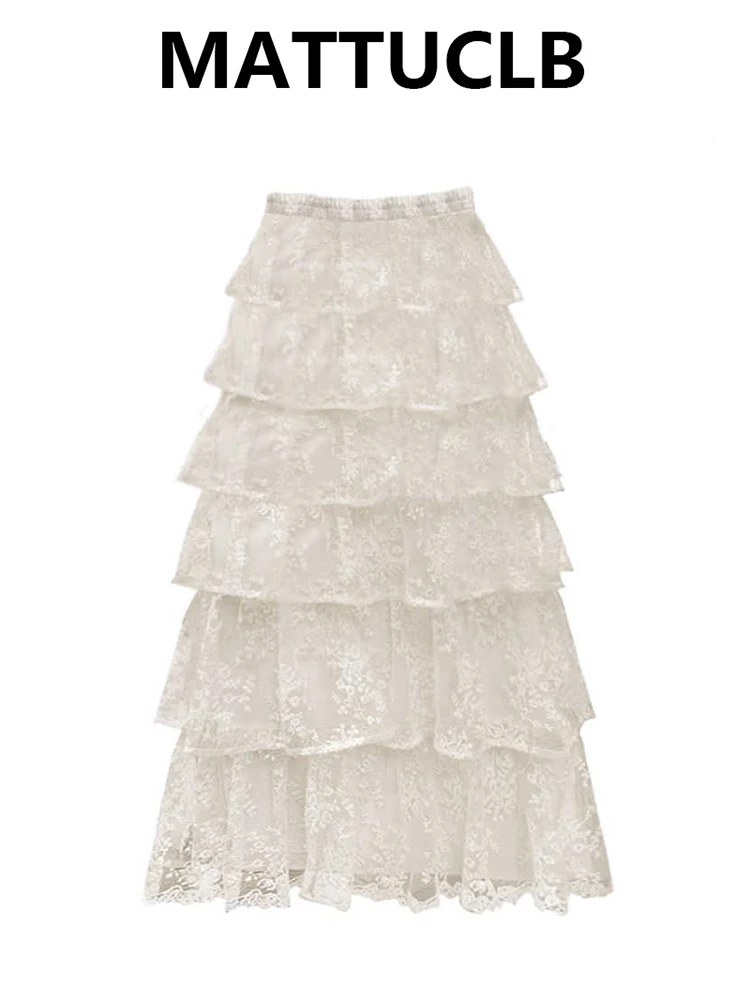Women's Skirt Ballet Core Midi A-line Skirt Ruffle Lace French Vintage Aesthetic 2000s Party Coquette Y2k Design Korean Fashion