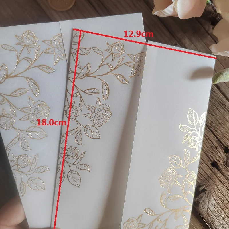 Matte Gold Little Rose Vine flower Vellum Wrap Suitable for a 5 x 7 inch Wedding Invitation