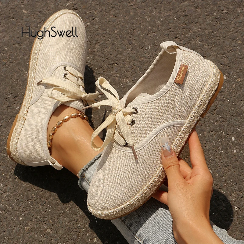 

Breathable Linen Casual Flat Shoes Woman Espadrilles Loafers Ladies Comfy Houndstooth Print Canvas Zapatos Soft Driving Footwear