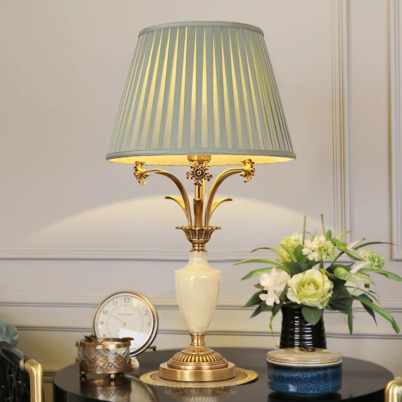 

Modern Light Luxury Brass Marble Table Lamp Hotel Project Villa Living Room Bedroom Bedside Copper Table Lighting