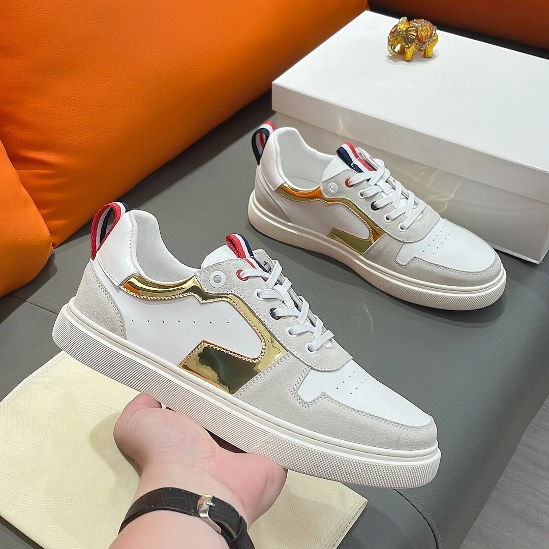 

Luxury Brand Men's Shoes Top-Grain Cowhide Footwear Handmade TB Trendy Casual Sneakers Calfskin Lining Holiday Gifts Sport Shoes