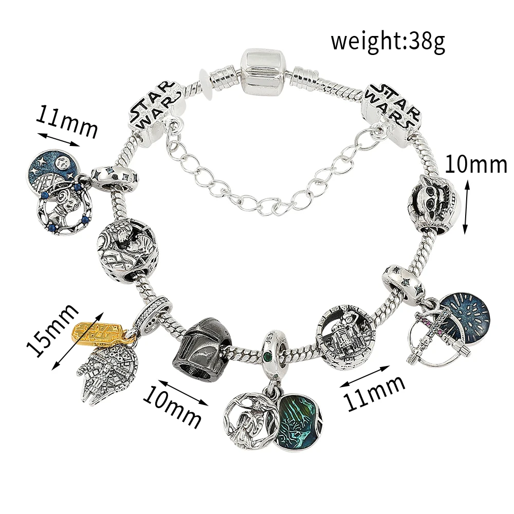 Disney Movie Star War Peripheral DIY Charms Bracelet Yoda R2-D2 Darth Vader Beads Bracelet Jewelry for Fashion Hand Accessories