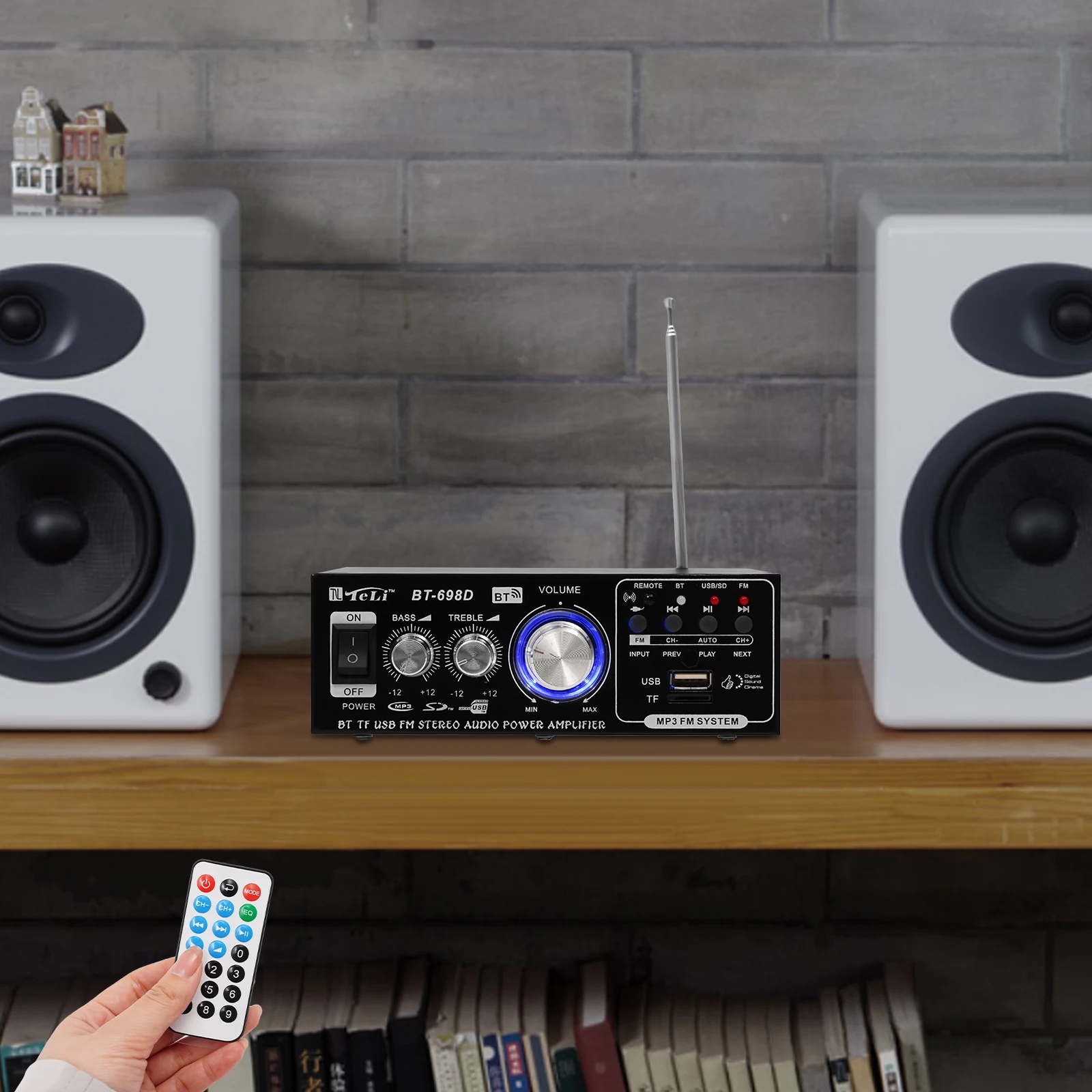 Amplificador de Audio SD USB Bluetooth MP3, Amplificador de 2 Canales, Radio Estéreo Portátil, Control Remoto, Amplificador de Sonido para el Hogar, el Automóvil y Reuniones