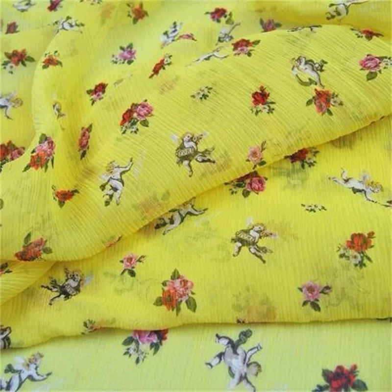 

Attractive Floral Design Angel Comfortable Feeling Material Silk Crepe Georgette Fabric for Women Kid Little Girl Dress Curtain