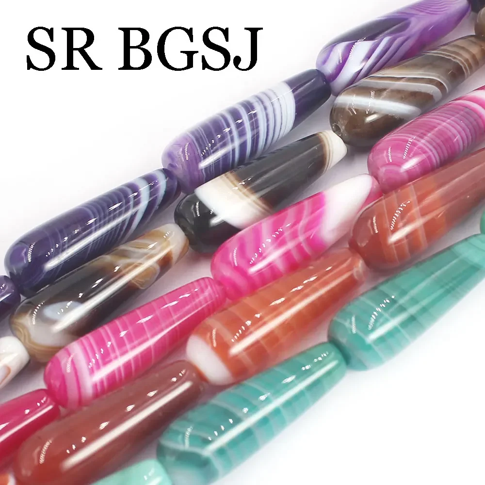 10x30mm Drop Teardrop Natural Gem Stone Genuine Stripe Agat Jewelry Making Diy Large Beads Strand 15