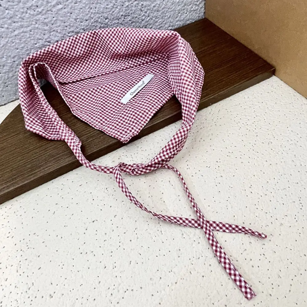 

Red Hair Scarf Bohemia Bandana Blue Soft Wrap Triangle Hair Band Strap Adjustable Pastoral Style Lattice Headband Photograh