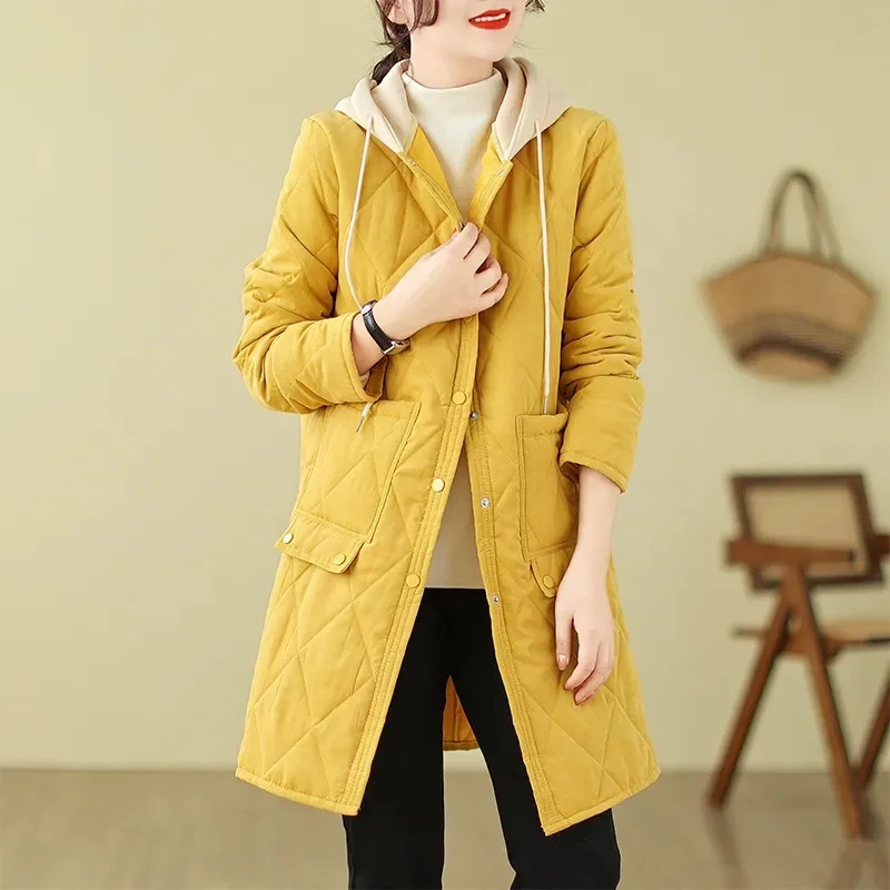 NEW Mid-length  Cotton Coat For Women Autumn Winter Thicke Warm Hooded Cotton Jacket Parker Casual Down Cotton Overcoar