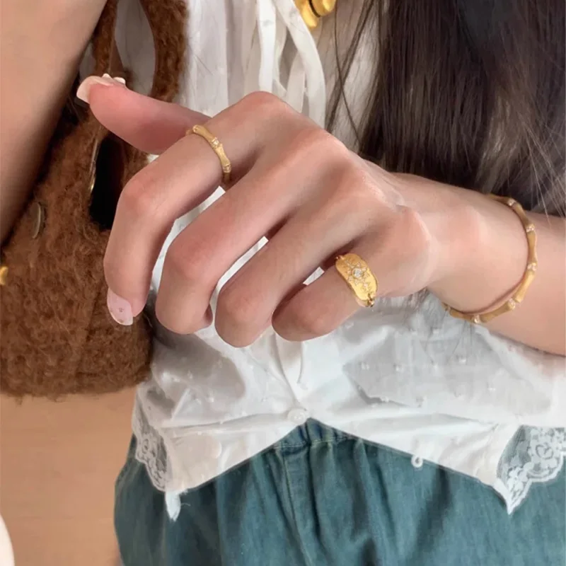Foxanry Sparkling Zircon Scrub Star Rings For Women Couples French Vintage Elegant Trendy Handmade Wedding Bride Jewelry Gifts