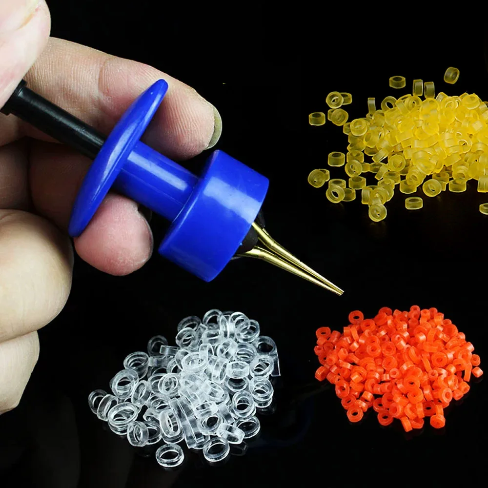 400/700/1000 Uds cebos anillos de goma elásticos Clip de cebo de gusano pesca atada a mano con bandas de goma granulares Kit de vendaje de cebo de pellets