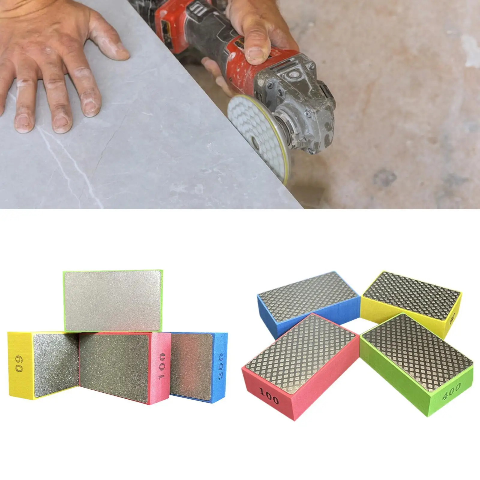 4 Pieces Hand Polishing Pads Lightweight 60 100 200 400 Practical Trimming Sanding Blocks for Marble Stone Tile Granite