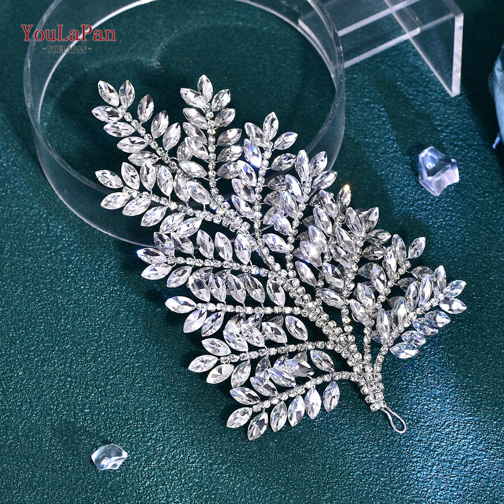 YouLaPan Luxury Full Rhinestone Bridal Headband Bling Leaf Shape Wedding Hair Pieces Handmade Party Women Hair Accessories HP759