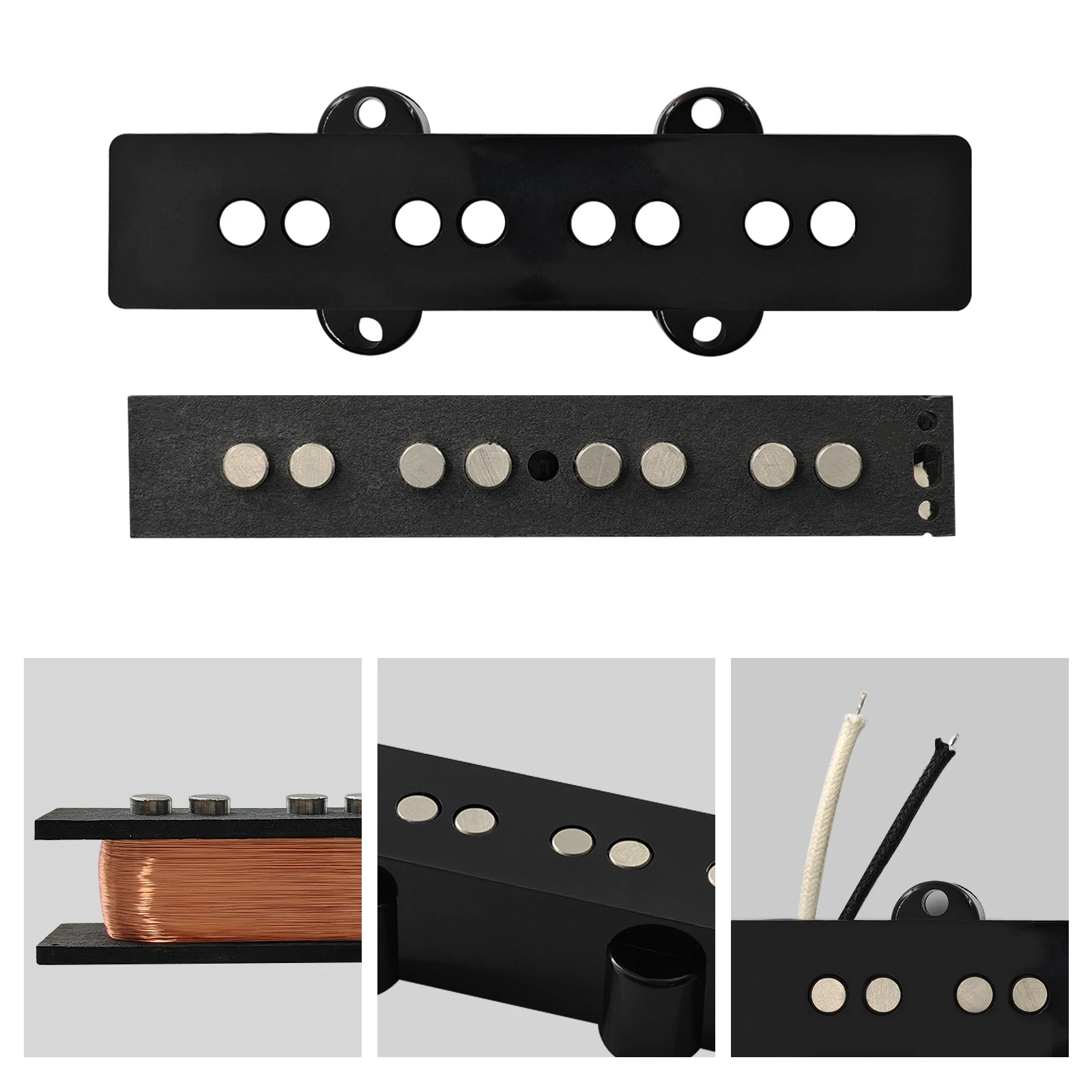 PHRILAM Alnico 5 Fiber Baseplate Vintage Tone Jazz Bass Pickups Neck Bridge Pickups Set for 4 String J-Bass Electric Bass, Black view 4