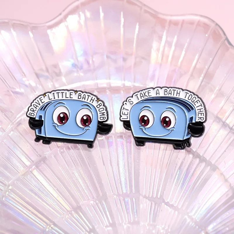 Cute Cartoon Big Eyes Blue Bread Machine Pins Brooch Brave Little Bath Bo-mb I Will Devour Your Soul Enamel Lapel Pin Accessory