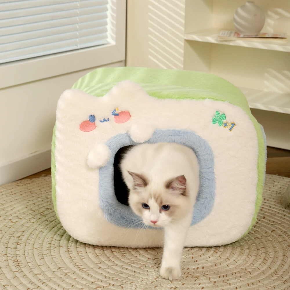 HOOPET Cute Cat Bed Warm Pet House Kitten Cave Cushion Comfort Cat House Tent Puppy Nest Small Dog Mat Supplies Bed for Cats