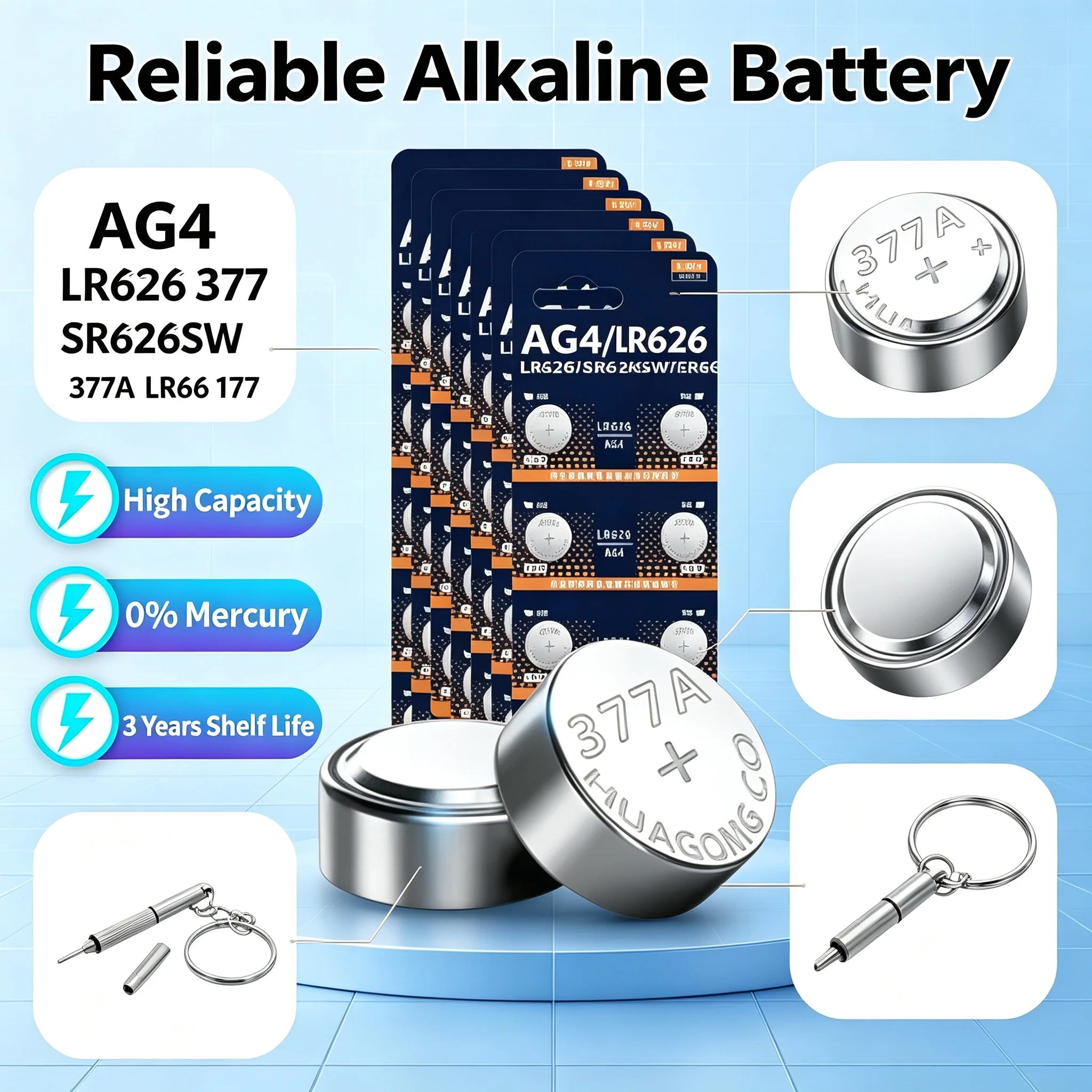 HIGH10-200Pcs AG4  SR626SW 377 LR626 1.5V Button Batteries 377A 376 LR66 177 Coins Cell Alkaline Battery For Watches Toys No Mer