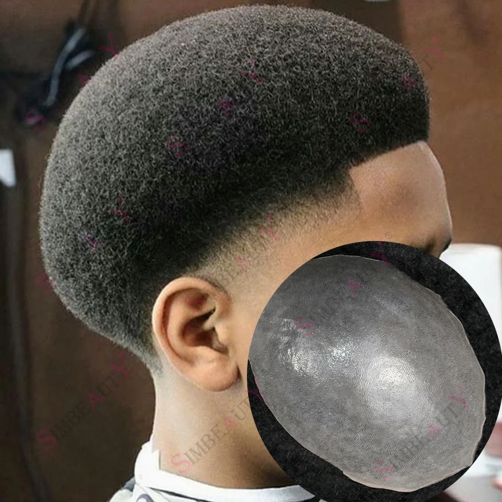 

4 мм плотный вьющийся афро-мужской парик, черный, 100% человеческие волосы, естественная линия волос, 10 мм, глубокая волна, прочная тонкая кожа и уборы, шиньоны