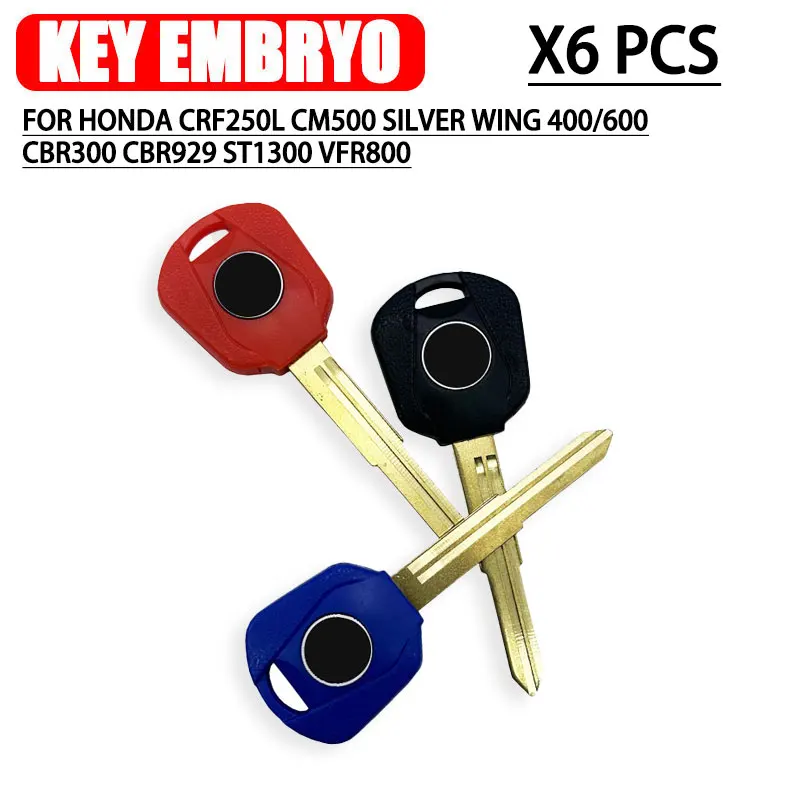 6 PCS Motorcycle Keys can be placed anti-theft chip For Honda CM500 Silver Wing 400/600 CBR300 CBR929 ST1300 VFR800 Blank Key  ﻿