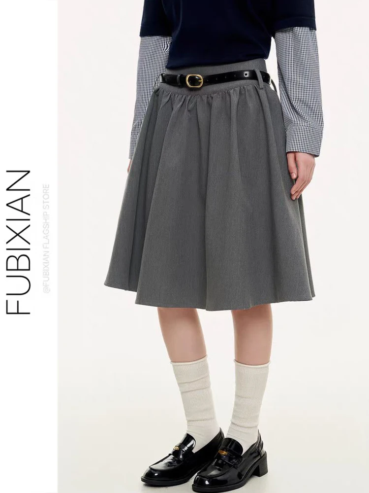 

Повседневная свободная женская юбка миди в американском студенческом стиле, А-силуэт, из смесовой ткани (полиэстер, вискоза, спандекс), с завышенной талией