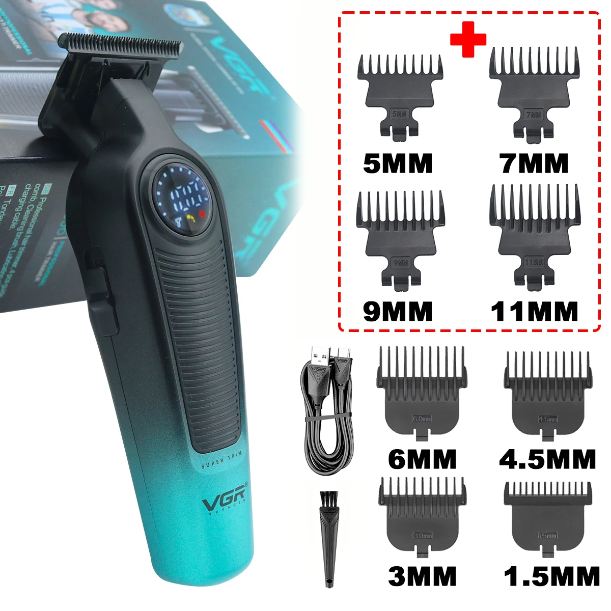 NEW VGR 996 Gradient Metal Body Hair Trimmer Men's Electric Hair Clipper LED Intelligent Digital Display Home Carving Pusher