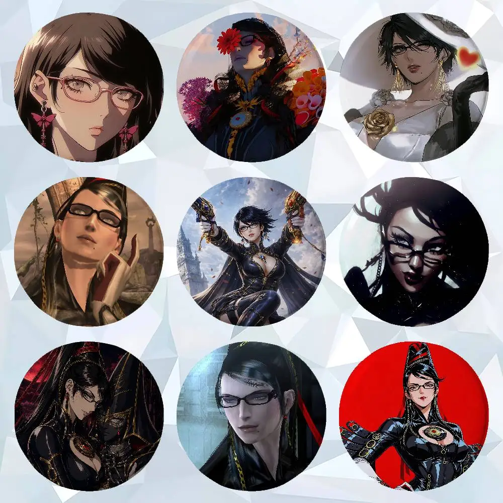 Game B-Bayonetta Premium Tinplate Round Lapel Pins: Cute Badge Brooches For Shoulder Bag Accessories, Souvenir Gifts