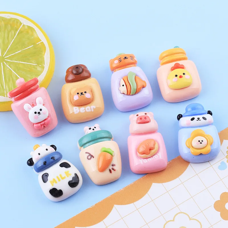 10pcs New Resin Cartoon Drink Bottle Cabochons Flatback for Phone Cases Kawaii Anime Panda Beverage Resin Accessories Decoration