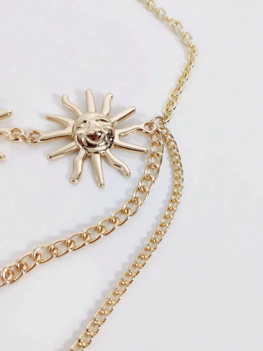 1pc Women's Fashionable Gold Metallic Sunflower Chain Waist Belt, Casual Tassel Flower Body Chain Accessory Fall, Autumn, Hallow view 6
