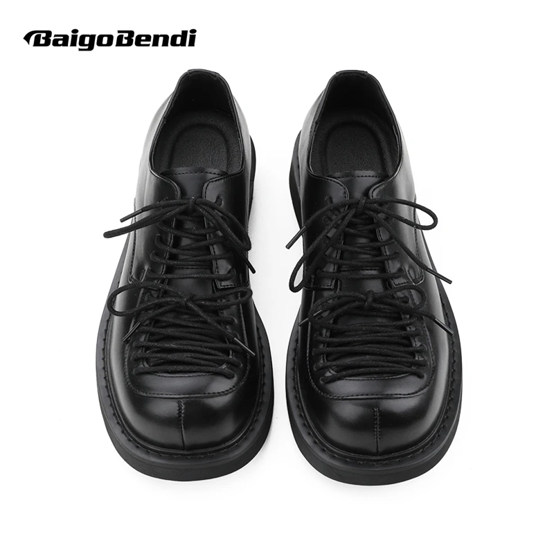 

Out Of the Ordinary Men's Leather Oxfords Modern Young Man Cross-tied Large Head Thick Bottom Street Derby Shoes