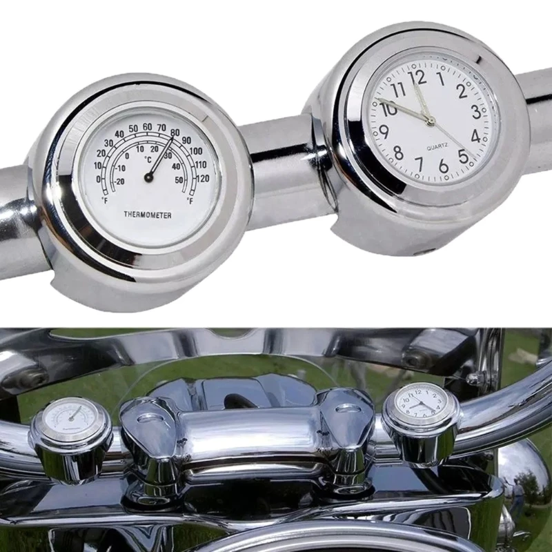 Motorcycle Handlebar Clock, Motorcycle Modification Handlebar Mount Waterproof Quartzs Clock Thermometer 2 in 1 H9EE