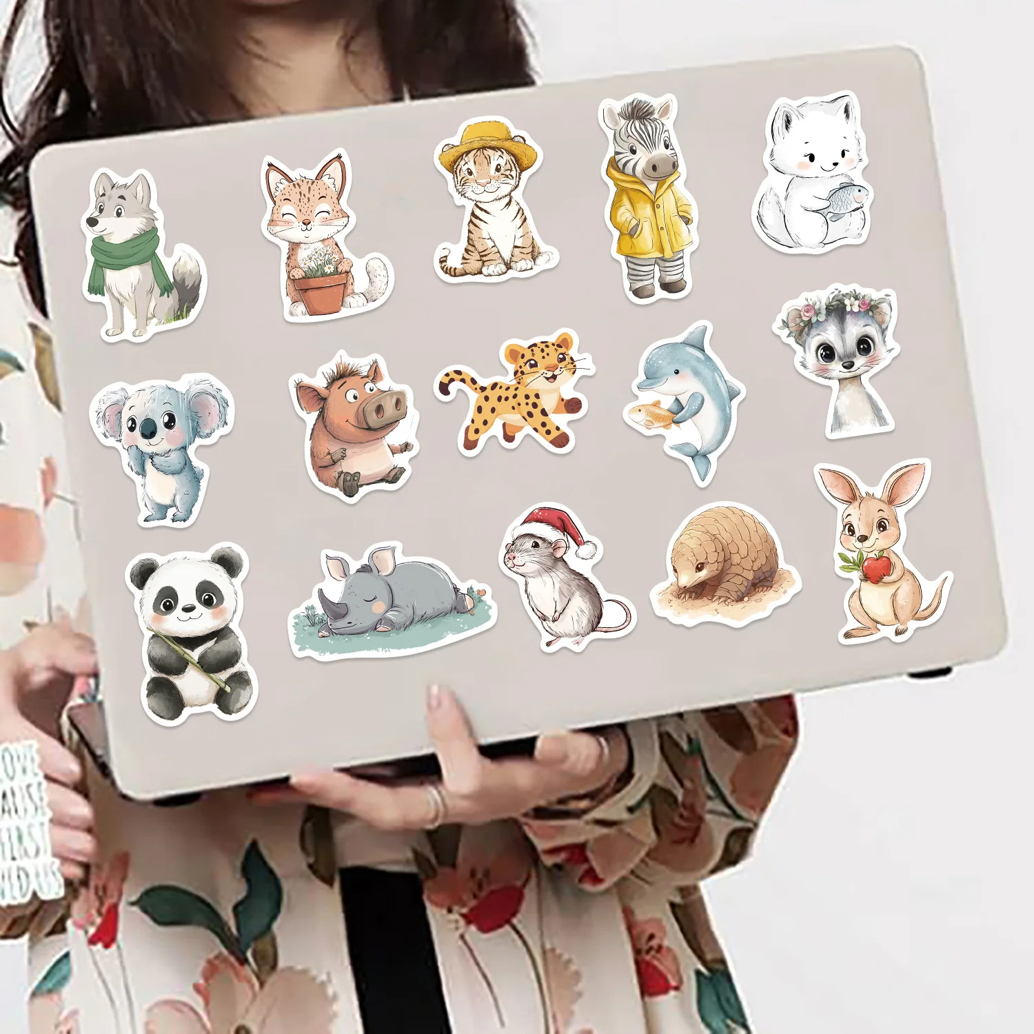50 sztuk śliczne akwarela zwierzęta naklejki graffiti Cartoon DIY deskorolka telefon Laptop wodoodporna fajna naklejka naklejki zabawki — zdjęcie 3