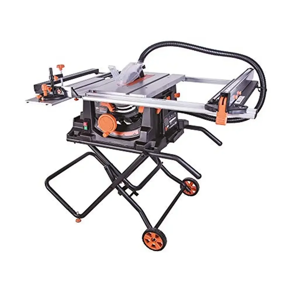 

Multi-Material Cutting Table Saw 15A Motor & TCT Blade Bevel Miter Angles Adjustable Fence Safety Features Portable Design