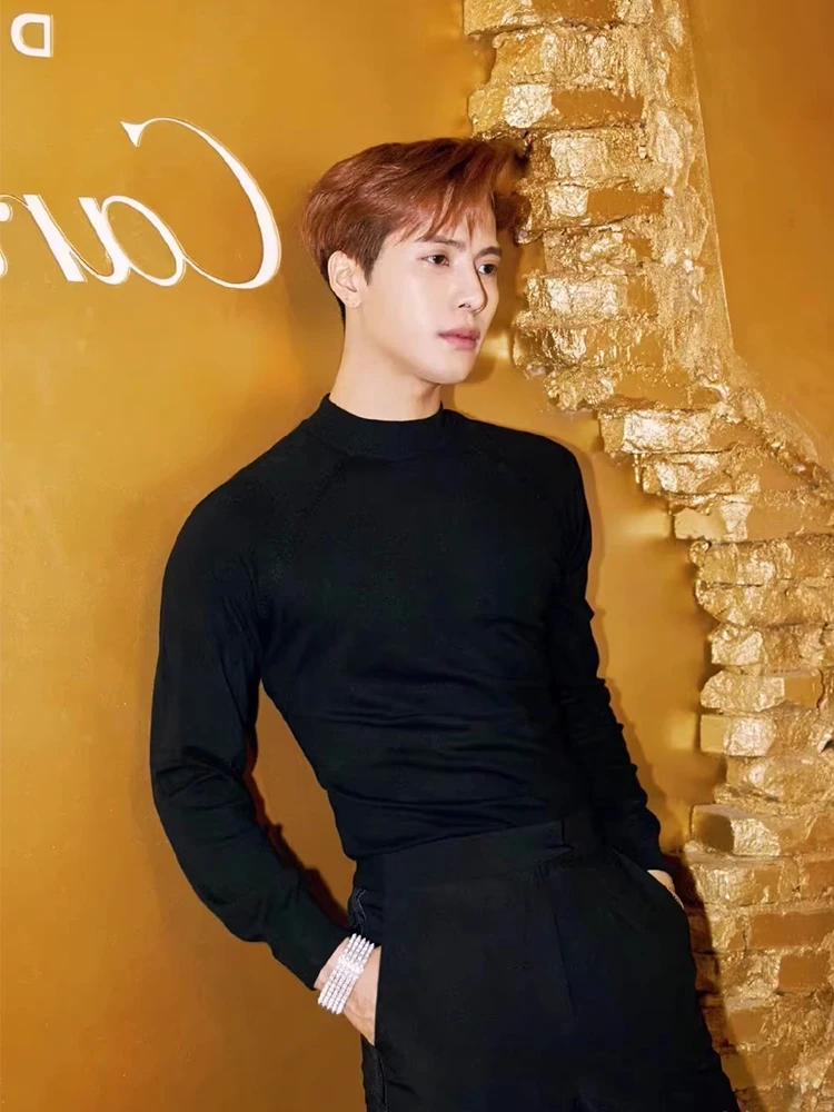 

Мужская базовая трикотажная кофта с высоким воротником в корейском стиле, приталенная, роскошная, модная, повседневная, универсальная, из полиэстера.