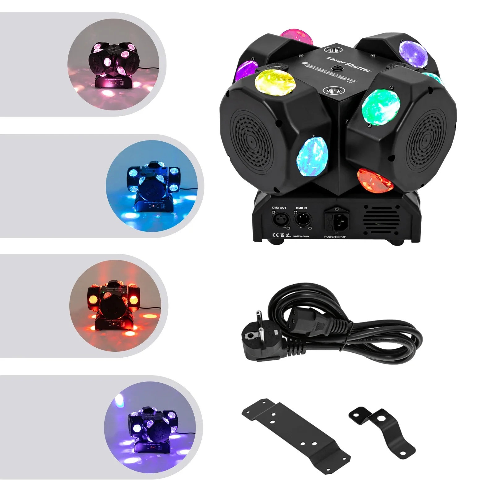 200W 4 Lamp Heads Moving Head Light LCD Display DMX 512 Stepper Motor 360° Rotation Angle with Laser for Party KTV