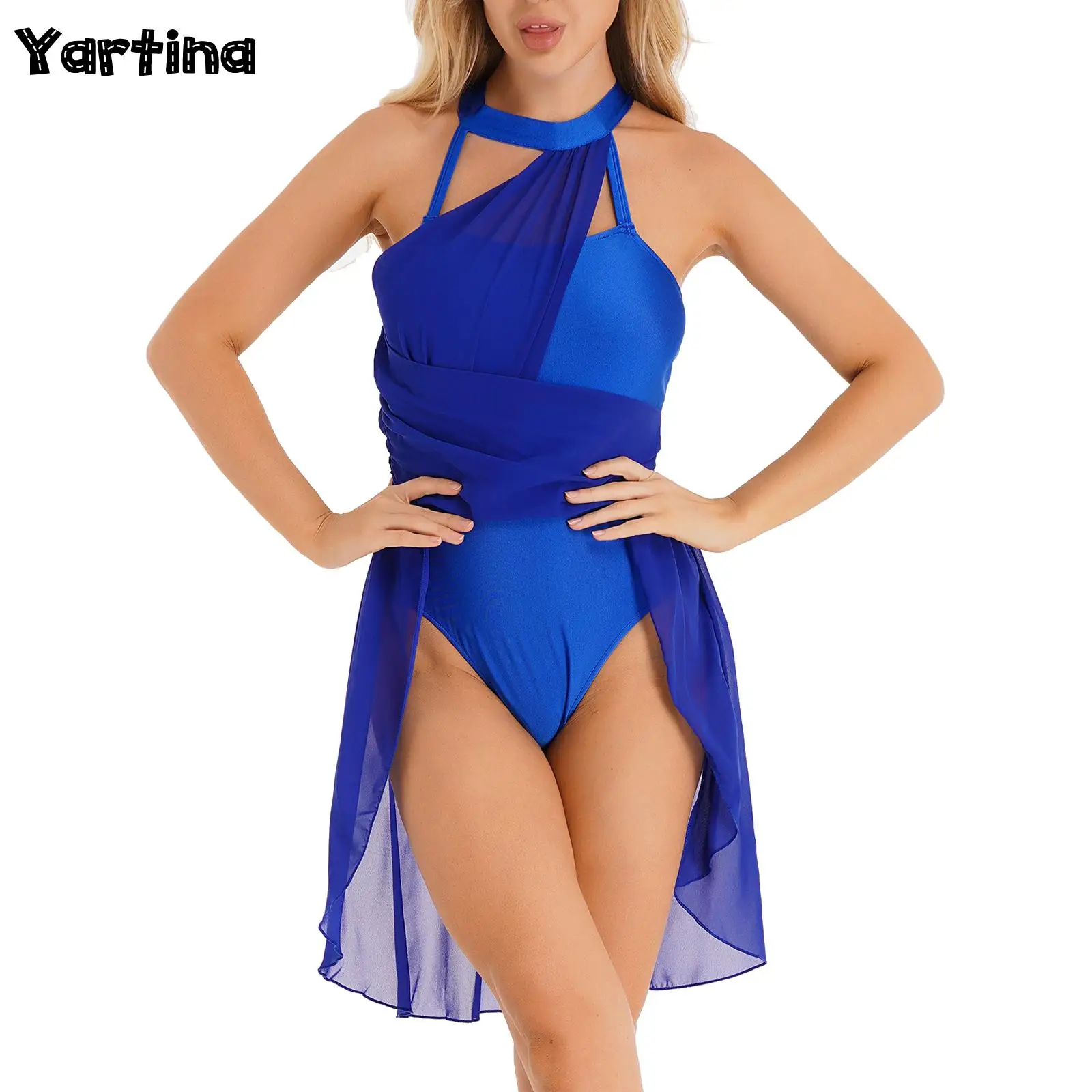 

Womens Gymnastics Ballet Lyrical Dance Flowy Tight Jumpsuit Dress Modern Dance Leotard Costume Contemporary Robe Worship Dresses