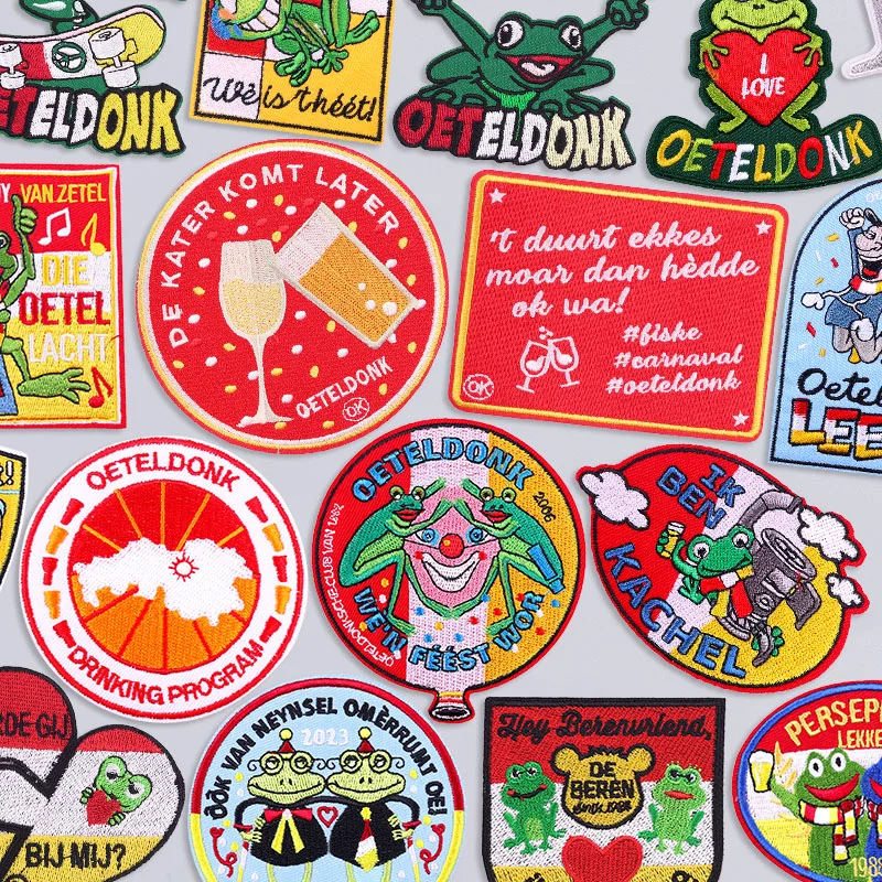 Oeteldonk Emblem Eisen auf Patches für Kleidung Niederlande Karneval bestickte Patches für Kleidung Nähen Patch Festival Geschenk