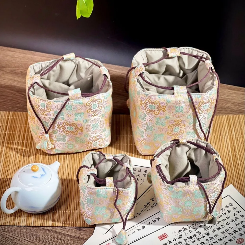 

Chinese Style Tea Set Organizer Bag Tea Ceremony Accessories Embroidered Teacup Drawstring Cloth Pouch Multifunctional Portable