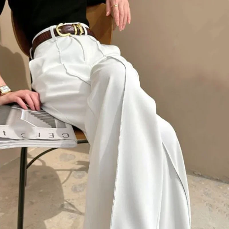 Blue White Wide Leg Pants Spring 2024 Womens Fashion Loose Women's Pants Office Full Length High Waisted Wide Trousers for Women