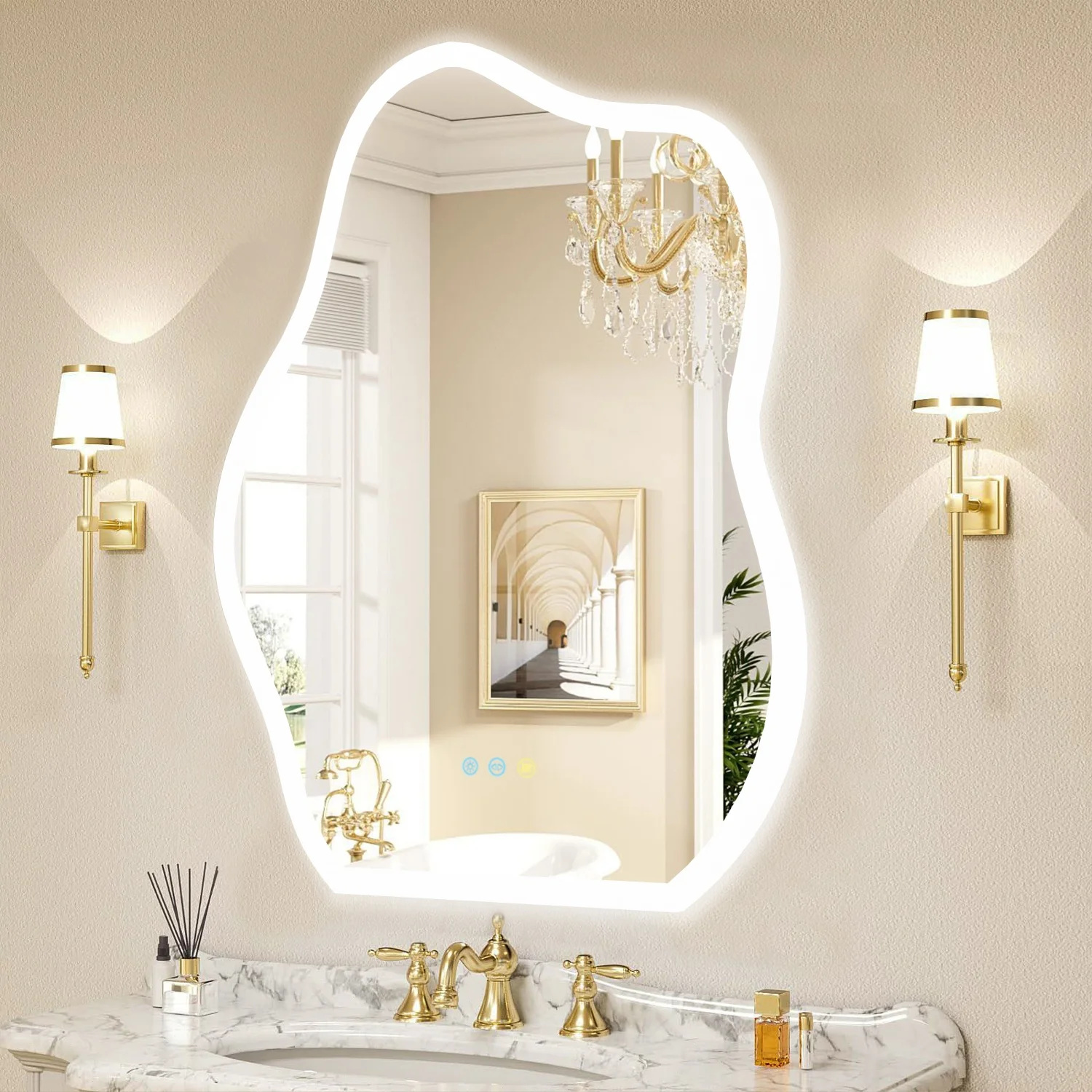 600x80CM Cloud-shape LED Bathroom Mirror with Backlight Dimmable LED Wall Vanity Mirror Touch Anti-fog, Adjustable 3 Colors