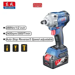 Dongcheng DCPB488 Cordless Impact Wrench Brushless Auto Stop Reverse 3 Speed Adjustable 20v Torque 488Nm 2400rpm 3500T/min