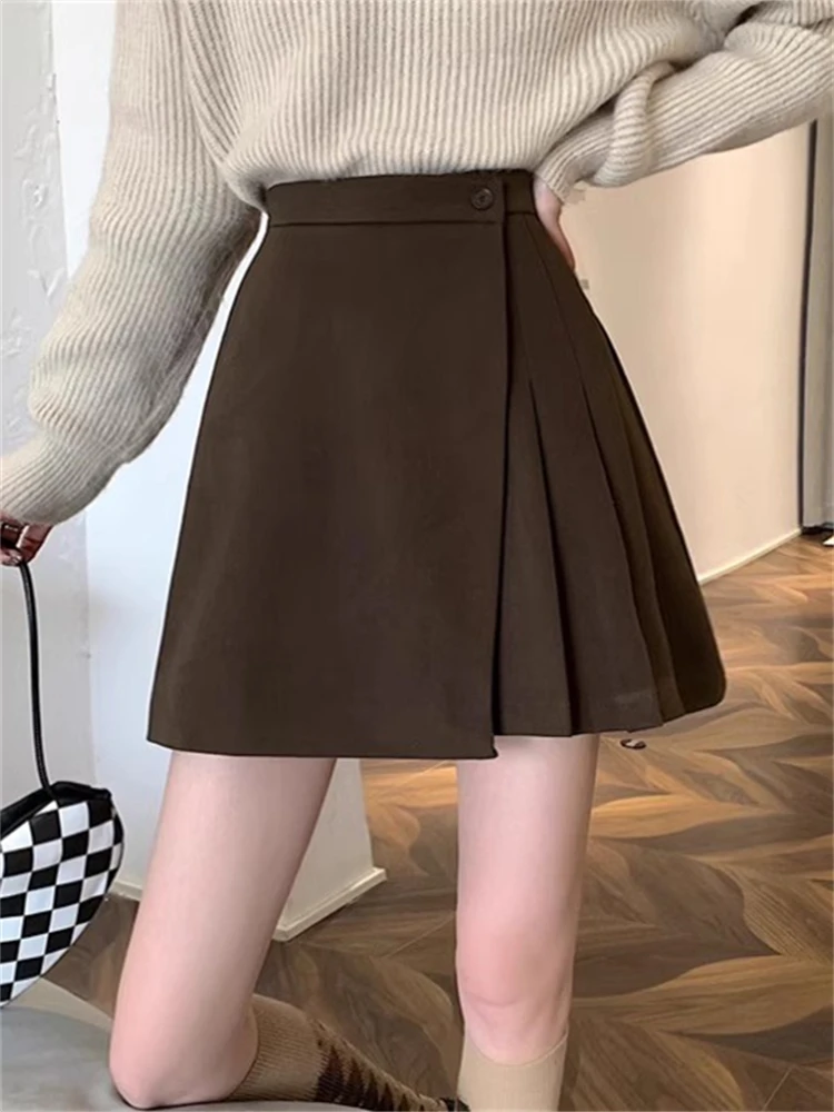Asymmetrical Woolen  Skirt Women's Autumn 2026 Black Pleated A-Line Anti-Light Short Skirt Design Sensation Commute Style...