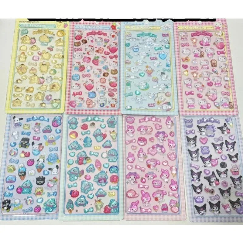 Autocollants dessin animé Hello Kitty, Kuromi 3D Sanrio, autocollants décoratifs en cristal coloré gelée transparente, cadeaux, nouvelle collection 2026