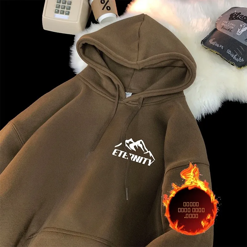 

American Style Heavyweight Hoodie Men's Loose Casual Warmth Autumn Winter Thickened Fleece Lined Hooded Jacket Outerwear