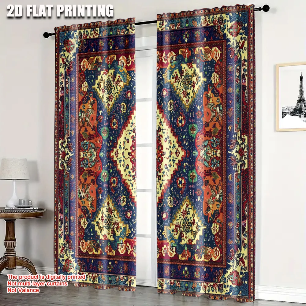 2pcs, Creative Curtains 2D plane printing Colorful Tribal & Persian Patterns Fabric (without rod) Versatile All Perfect for