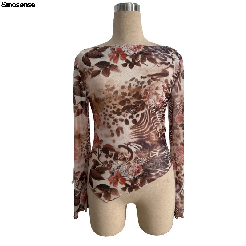 Mulheres floral manga longa topos camisas assimétricas blusas de ajuste fino y2k saindo rua data noite clube festa outono outfits