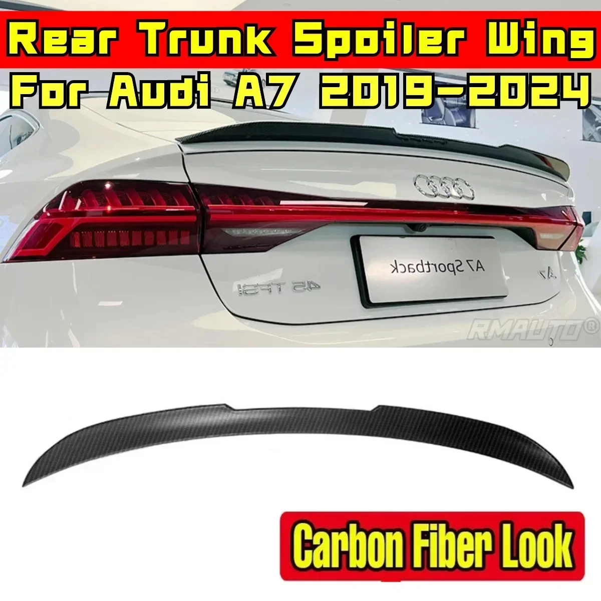 For Audi A7 S7 RS7 Sportback 2019-2024 Rear Spoiler Wing Body Kit ABS Plastic Car Rear Trunk Spoiler Rear Trunk Wing Body Kit