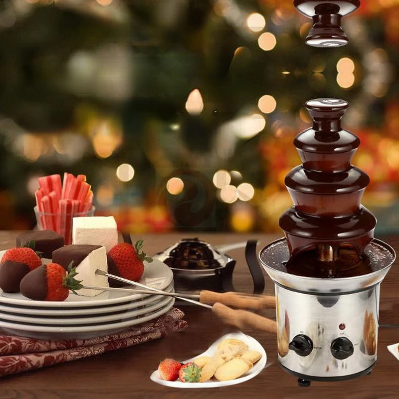 110V/220V home Stainless steel 4 layers chocolate fountain machine mini melting pot Electric party fuente de chocolates