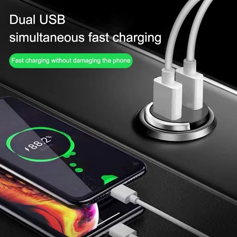 200W Mini Pull Ring Car Charger Dual USB Fast Chargingfor iPhone Huawei Xiaomi Samsung QC 3.0 Phone convenient Charger Adapter