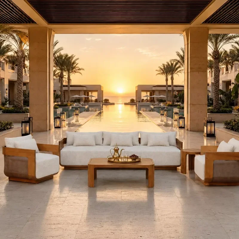Modular Teak Wood Garden Sofa Set Patio Wicker Garden Sofas Villa Hotel Pool Outdoor Furniture for Commerical Project